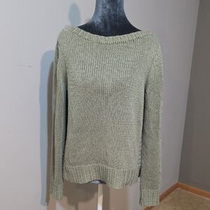 Ralph Lauren Sage Green Chunky Knit Crew Neck Sweater | Size M | Side Slits